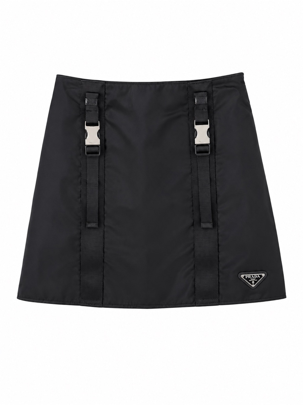 Prada Black Nylon Mini Skirt with Buckle Straps